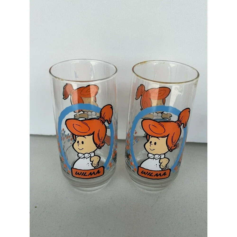 Vintage Flintstone Kids Glasses Lot 1986 Pizza Hut Wilma 1991 Hardee’s